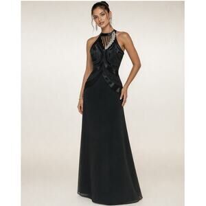 Putros Couture Black Beaded Formal Evening Gown Halter Dress Size 6 NWT